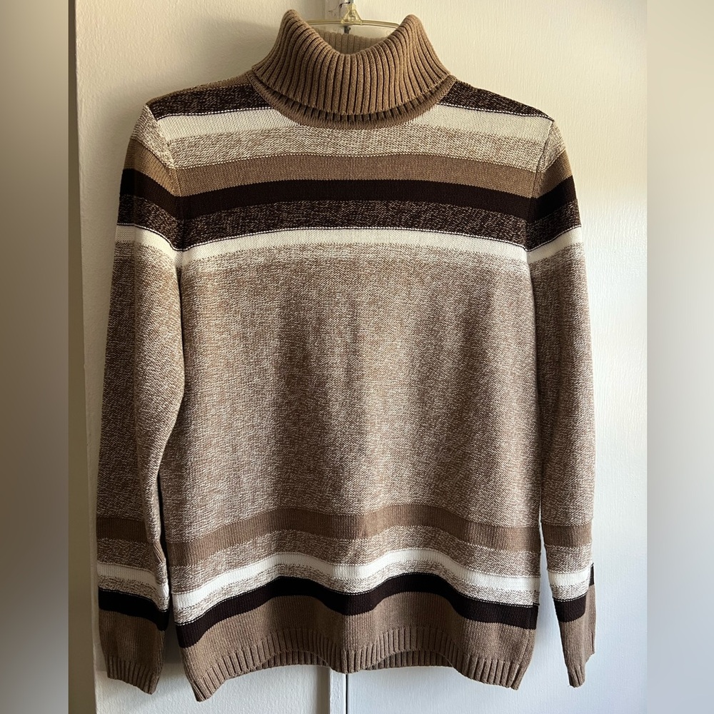 Karen Scott Women's Brown Striped Turtleneck Sweater